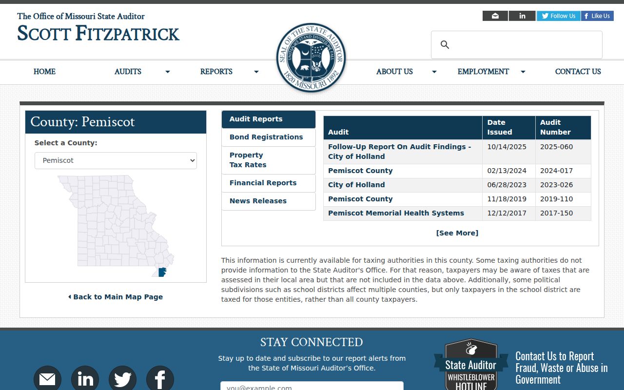 Hayti Heights court records State Auditor Pemiscot municipal index