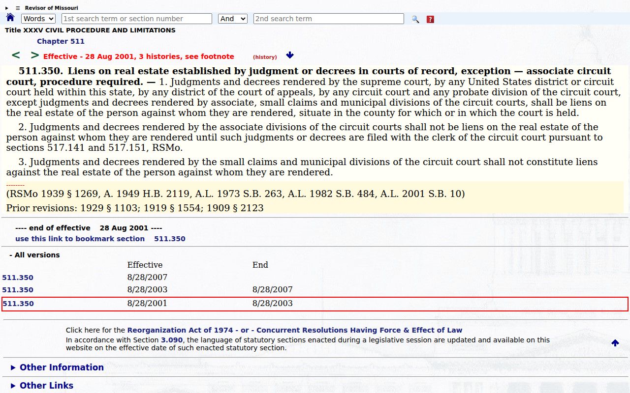 Pemiscot County civil docket judgment lien reference