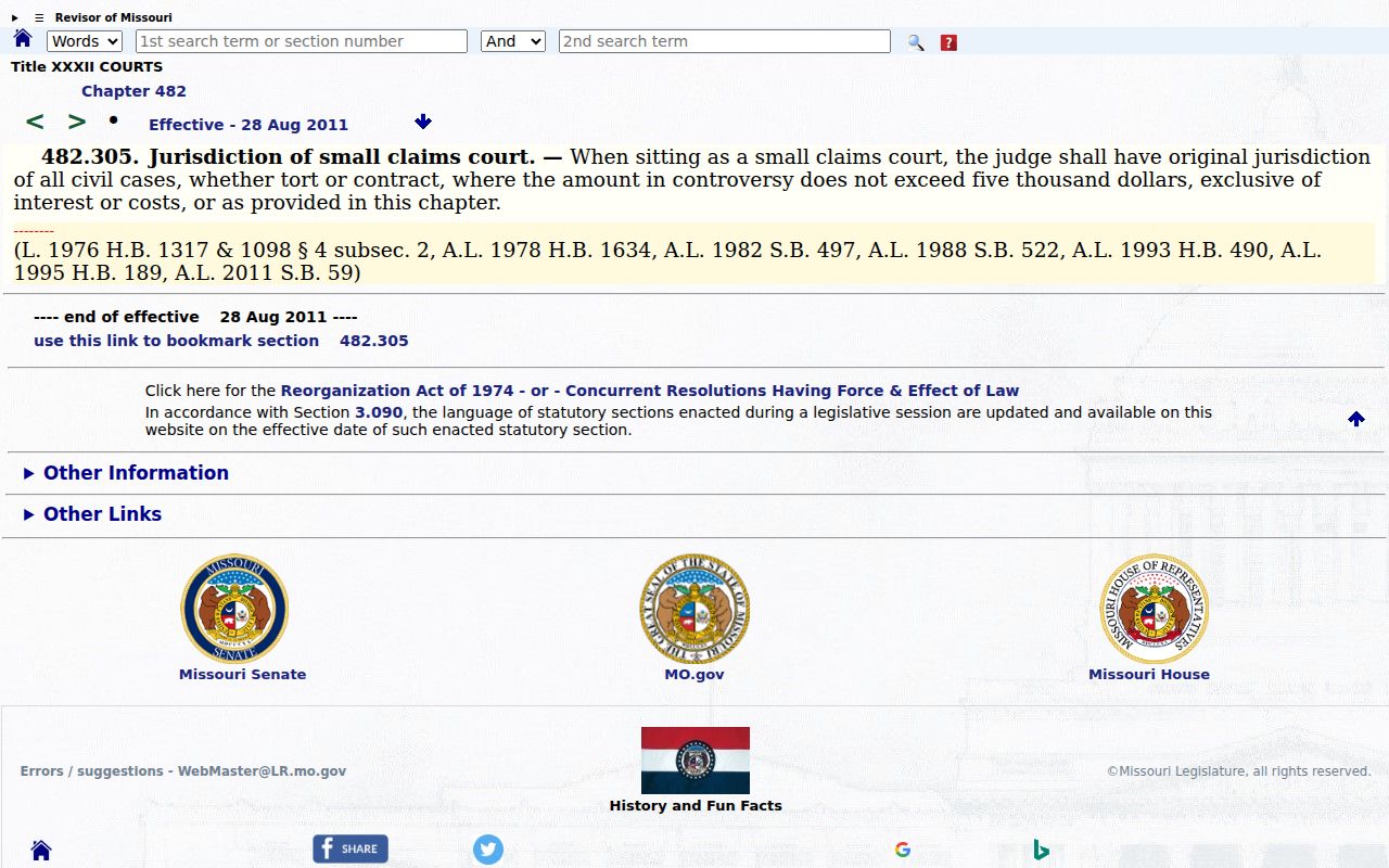 Pemiscot County civil docket small claims jurisdiction reference