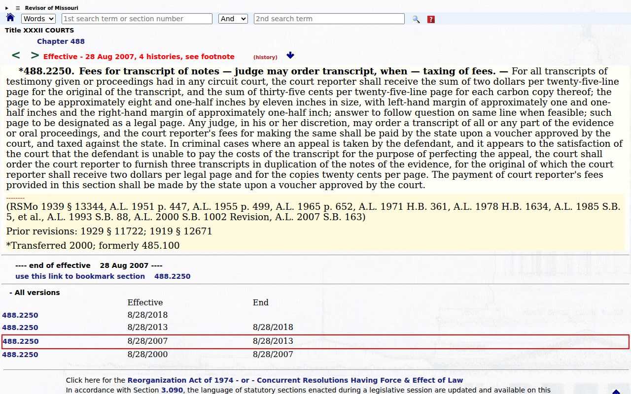 Pemiscot County court record transcript pricing source under Missouri law