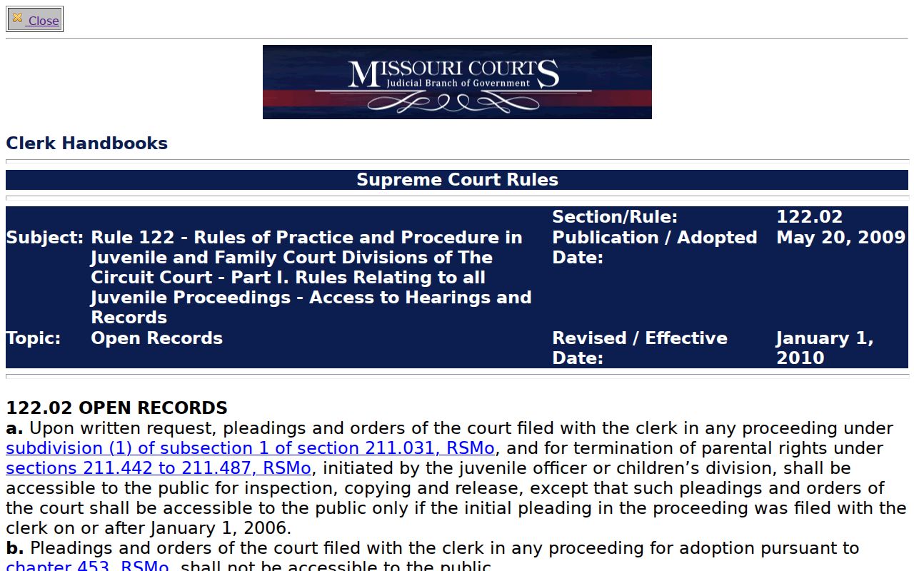 Pemiscot County criminal docket juvenile record confidentiality rule