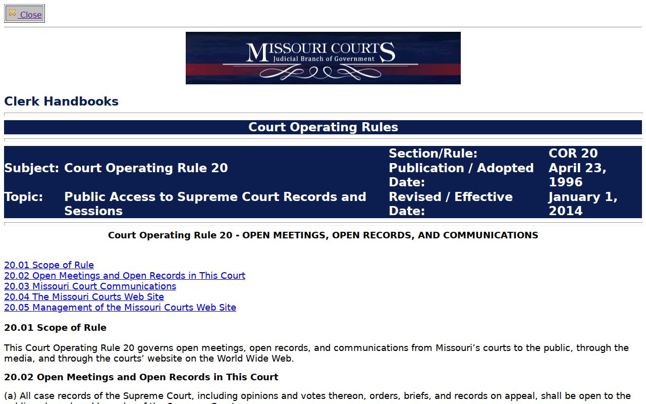 Pemiscot County court docket Rule 4 public access reference